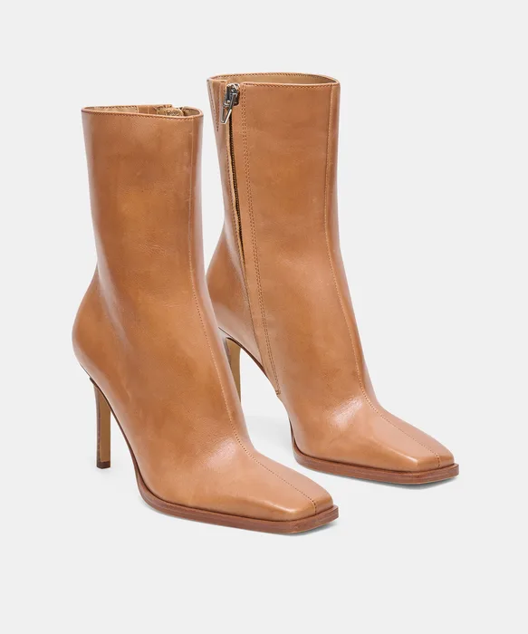 KIMI Tan Leather Stiletto Heeled Booties — view 3