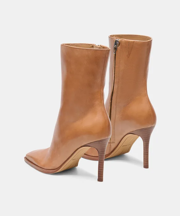 KIMI Tan Leather Stiletto Heeled Booties — view 6