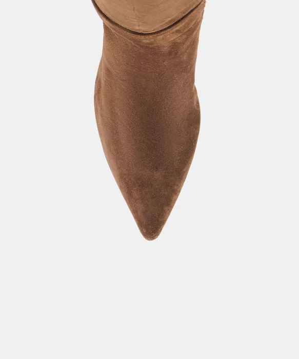 KINZY Dk Brown Suede Knee-High Stiletto Narrow Calf Boots — view 4