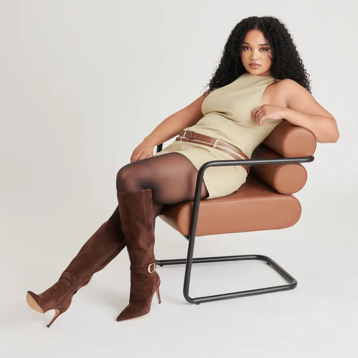 KINZY Dk Brown Suede Knee-High Stiletto Wide Calf Boots — view 3