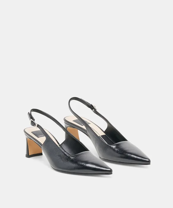 KOKO Black Leather Slingback Closed-Toe Mid Heels — view 3