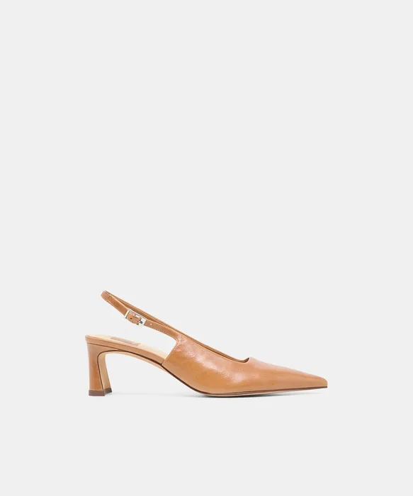 KOKO Tan Leather Slingback Closed-Toe Mid Heels — view 2