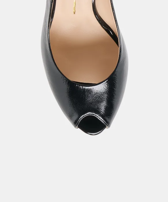 KOLA Noir Leather Peep-Toe Slingback Wedges — view 4