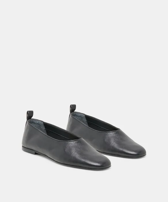 KORY Black Leather Ballet Flats — view 3