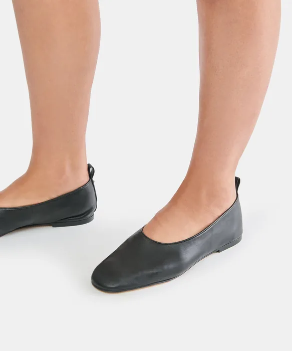 KORY Black Leather Ballet Flats — view 5