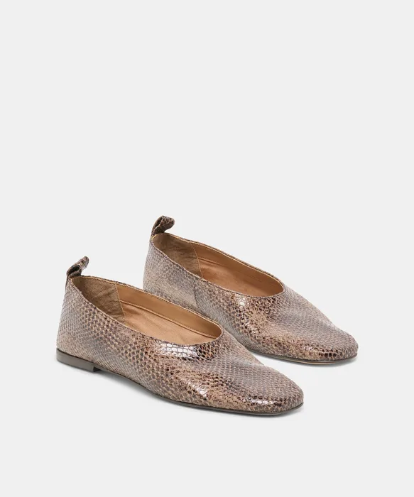 KORY Snake Tan Embossed Leather Ballet Flats — view 3