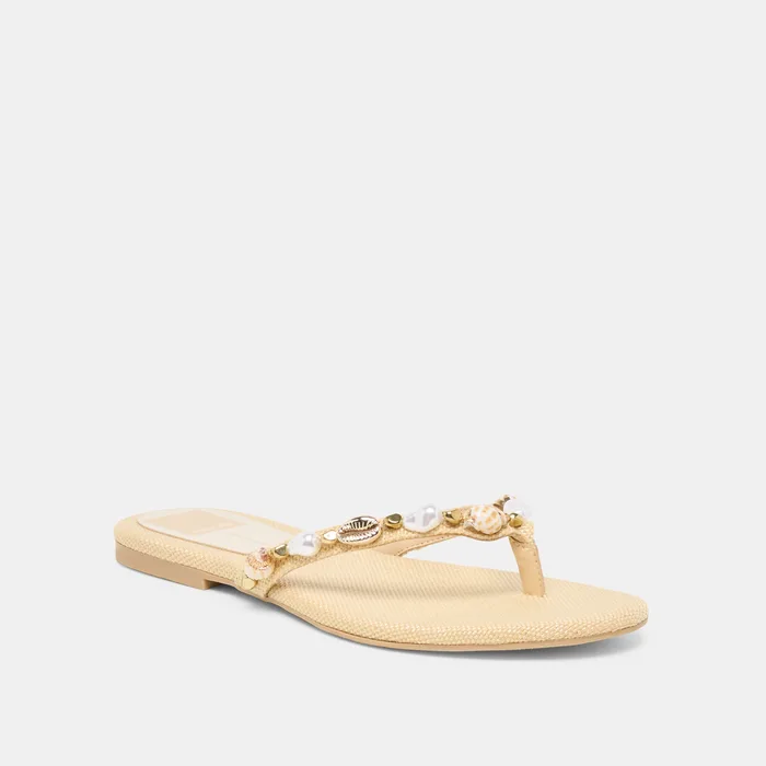 KYSHA Lt Natural Raffia Shell Flip-Flop Sandals — view 4