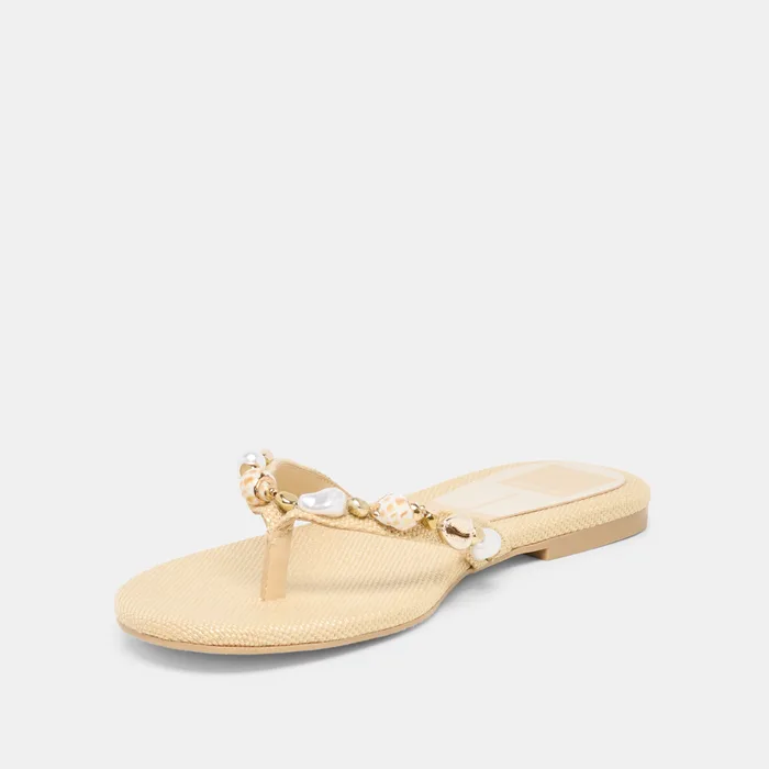 KYSHA Lt Natural Raffia Shell Flip-Flop Sandals — view 7