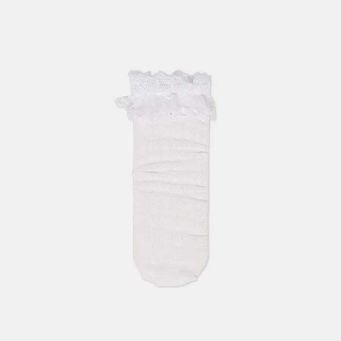 Lace Ruffle White Crew Socks — view 2