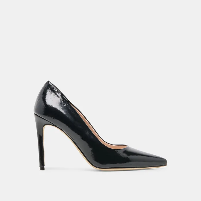 LANKY Black Leather Closed-Toe Pump Stiletto Heels — view 2