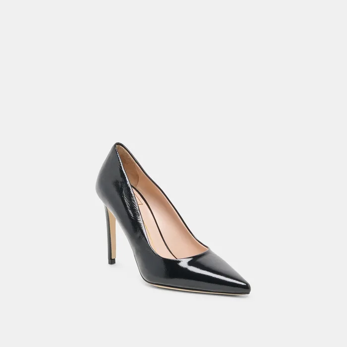 LANKY Black Leather Closed-Toe Pump Stiletto Heels — view 3
