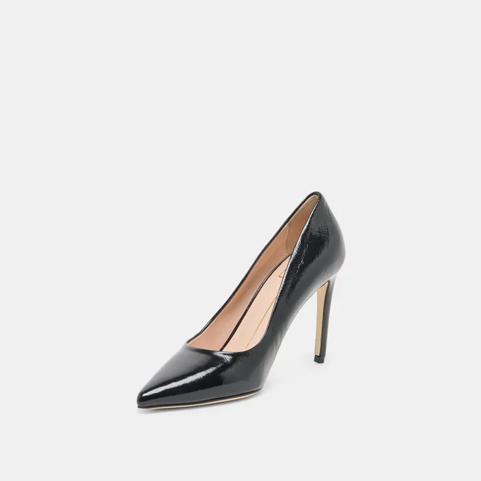 LANKY Black Leather Closed-Toe Pump Stiletto Heels — view 5