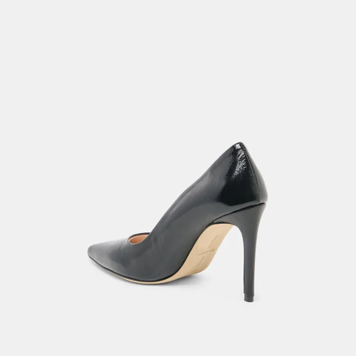 LANKY Black Leather Closed-Toe Pump Stiletto Heels — view 6
