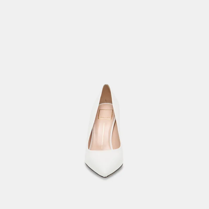 LANKY White Leather Closed-Toe Pump Stiletto Heels — view 7