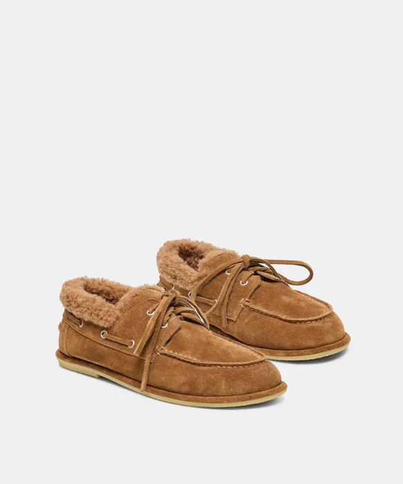LAUNA Brown Suede Plush Moccasin Flats — view 3