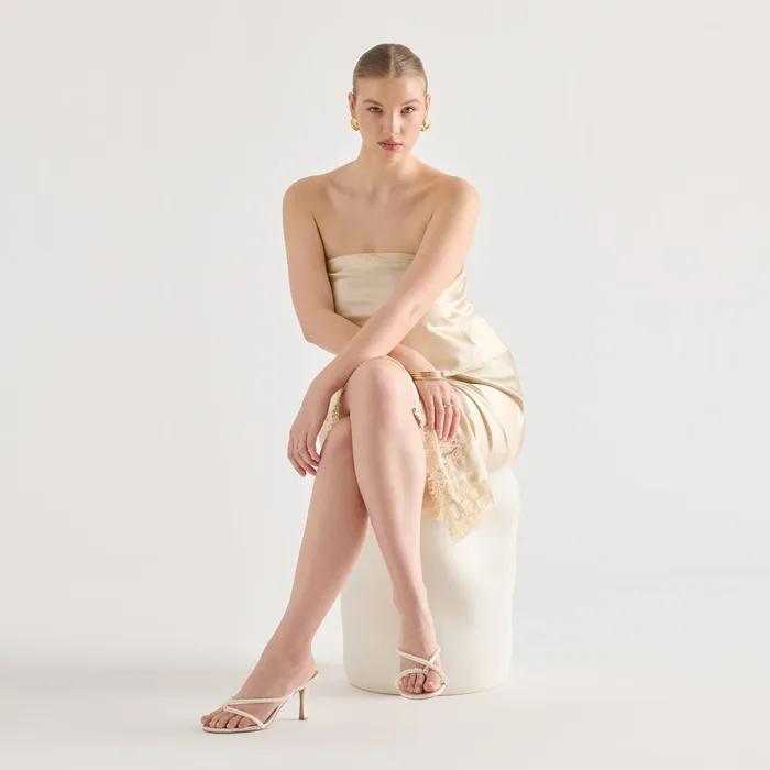 Liano Pearl Off White Satin Heels — view 5