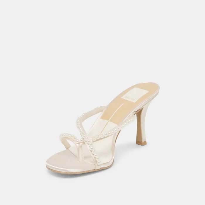 Liano Pearl Off White Satin Heels — view 8