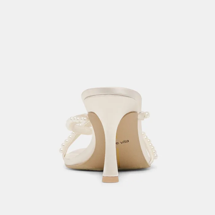 Liano Pearl Off White Satin Heels — view 12