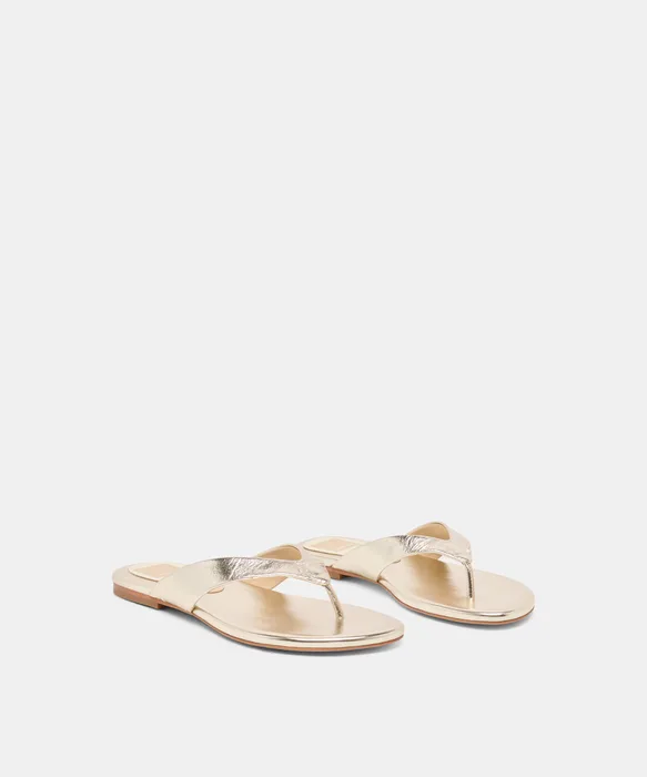 LINNET Lt Gold Leather Flip-Flop Thong Sandals — view 3