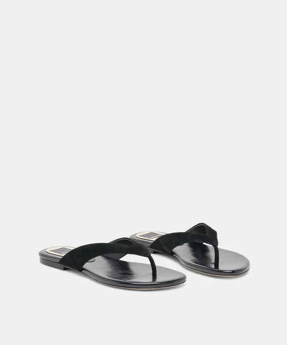 LINNET Onyx Suede Flip-Flop Thong Sandals — view 3