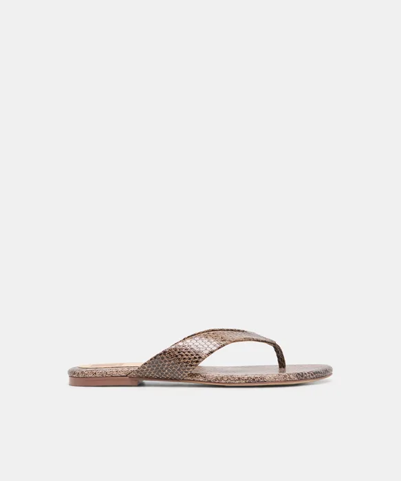 LINNET Snake Tan Embossed Leather Flip-Flop Thong Sandals — view 2