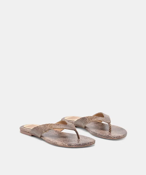 LINNET Snake Tan Embossed Leather Flip-Flop Thong Sandals — view 3