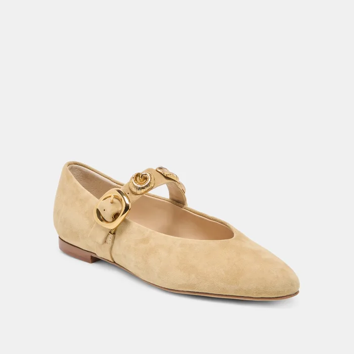 LOREE Desert Taupe Suede Mary-Jane Metal Detail Ballet Flats — view 2