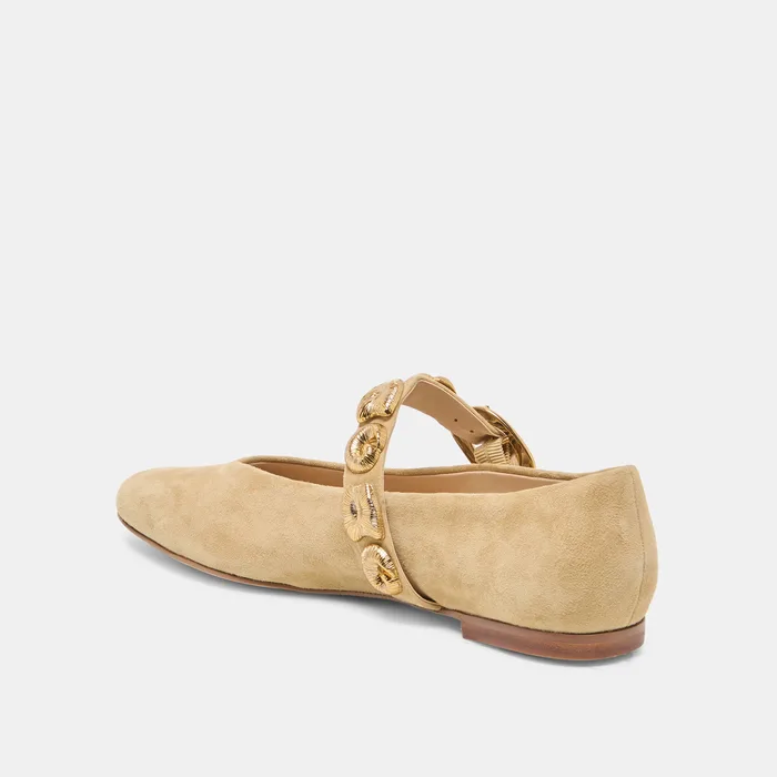 LOREE Desert Taupe Suede Mary-Jane Metal Detail Ballet Flats — view 5