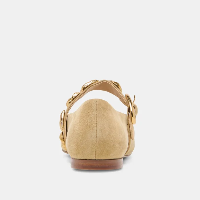 LOREE Desert Taupe Suede Mary-Jane Metal Detail Ballet Flats — view 7