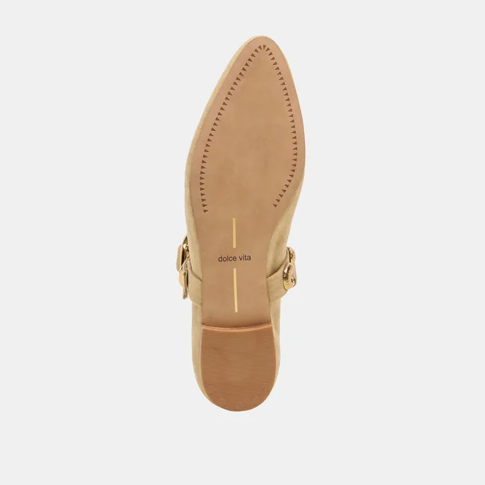 LOREE Desert Taupe Suede Mary-Jane Metal Detail Ballet Flats — view 9