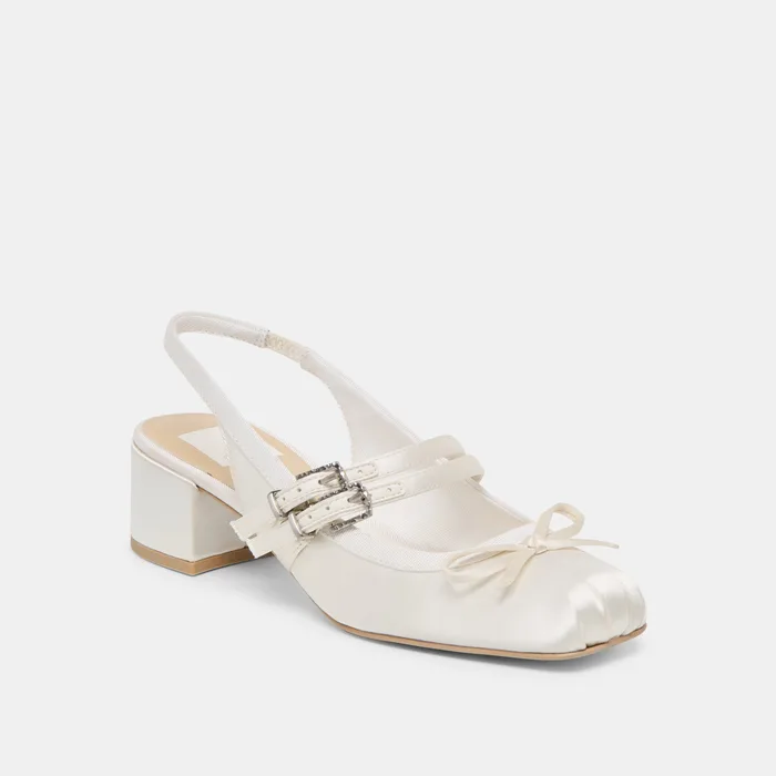 Loris True White Satin Heels — view 4