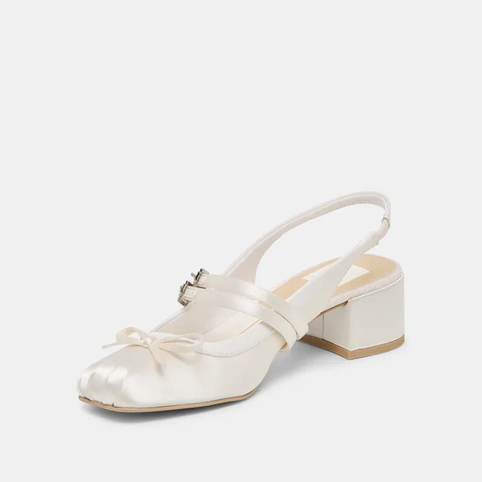 Loris True White Satin Heels — view 6