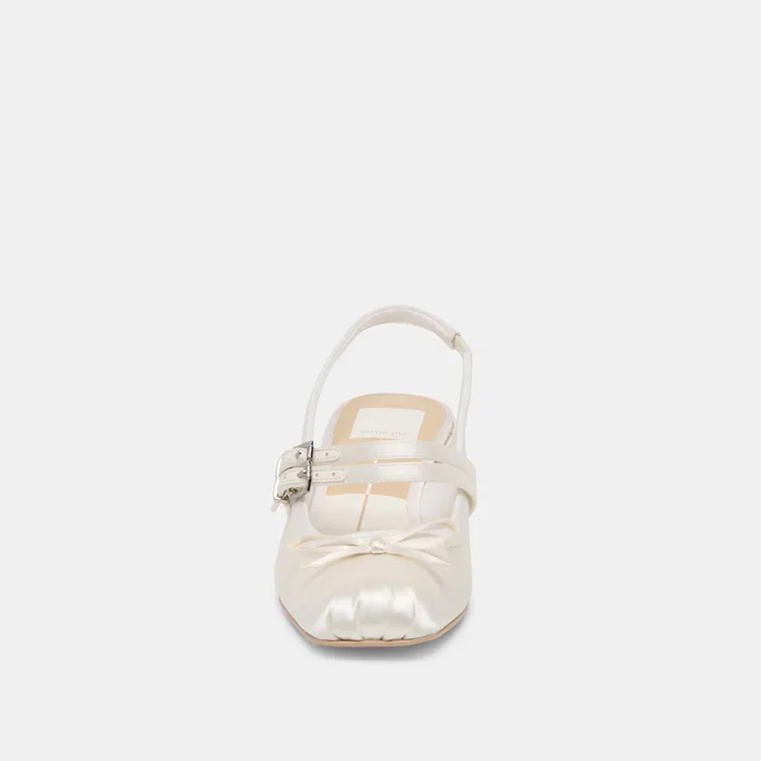 Loris True White Satin Heels — view 8