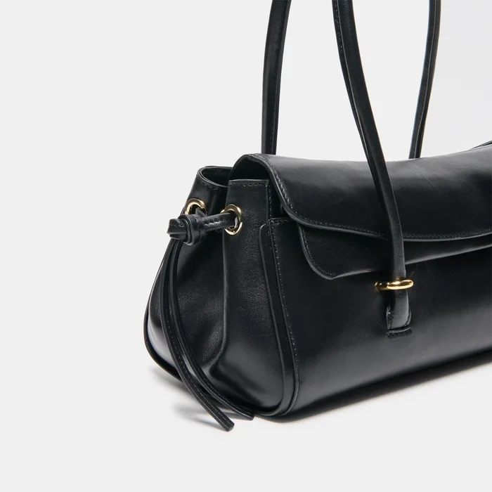LUSSO Black Leather Shoulder Bag — view 4