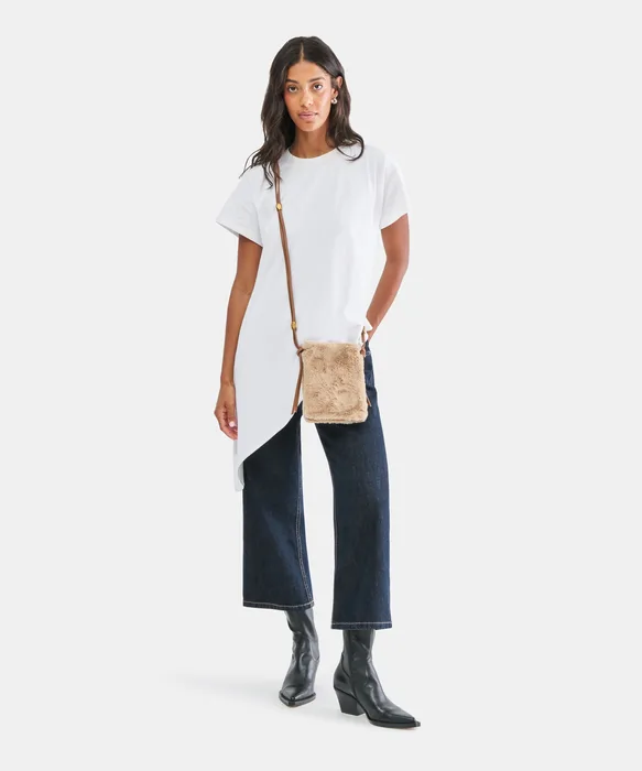 LYRIK Mid Brown Faux Fur Mini Crossbody Pouch Bag — view 3