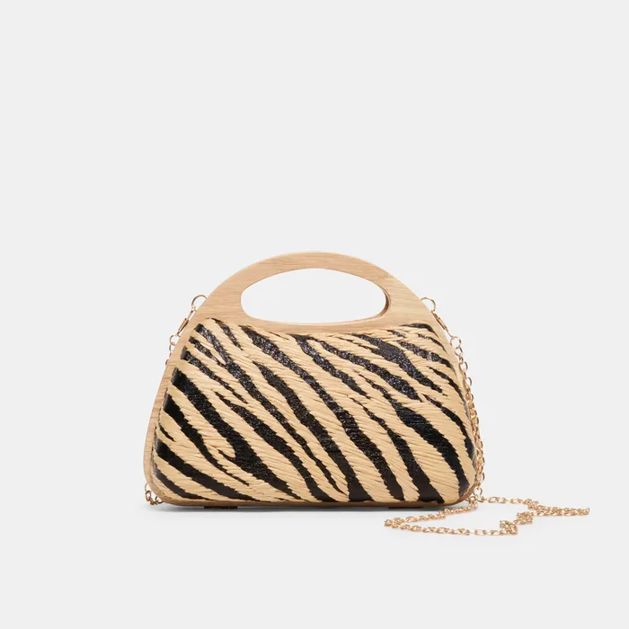 Maelie Black Natural Zebra Raffia Handbag — view 2
