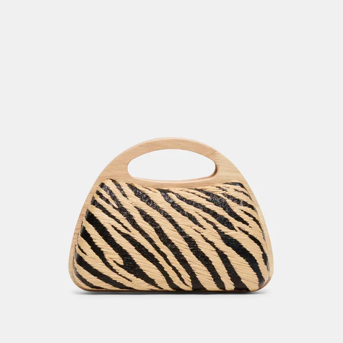 Maelie Black Natural Zebra Raffia Handbag — view 4