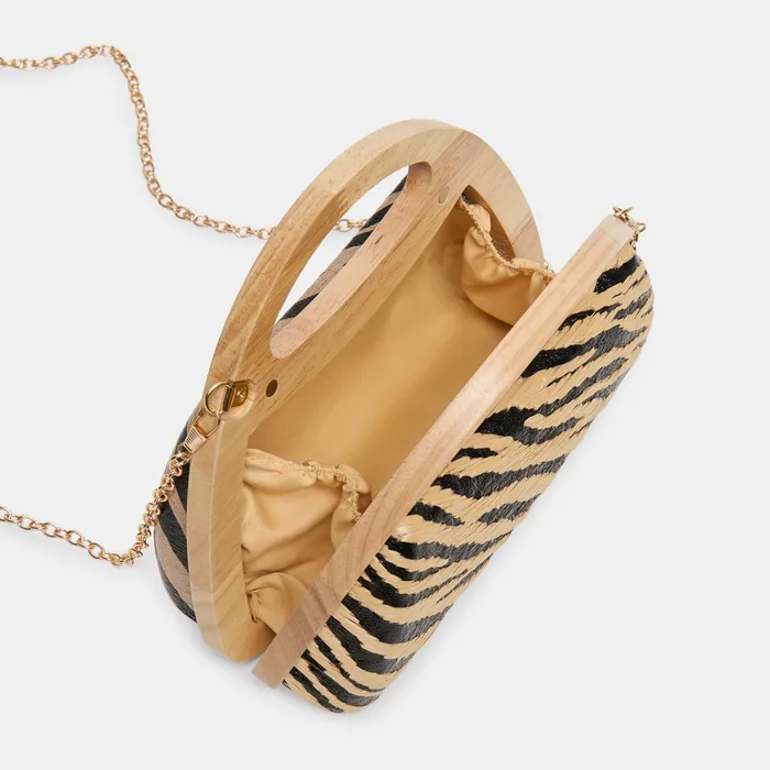 Maelie Black Natural Zebra Raffia Handbag — view 6
