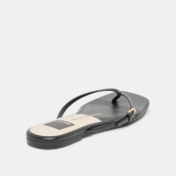 MALTA Black Leather Buckle Flip-Flop Sandals — view 6