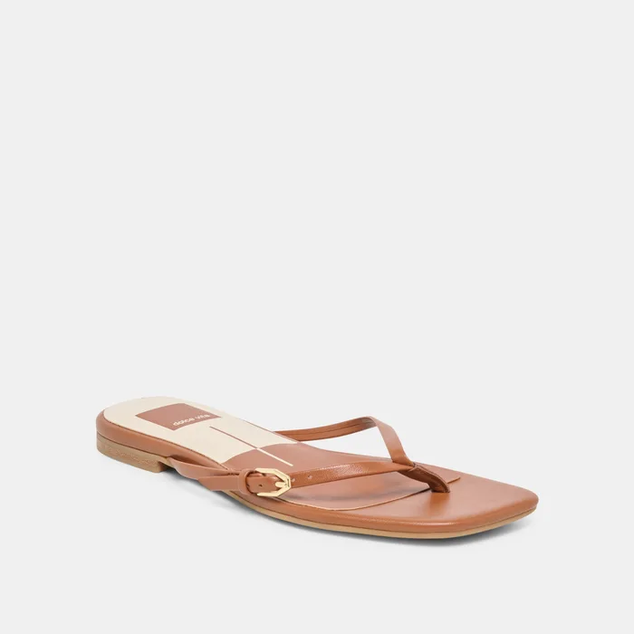 MALTA Cognac Leather Buckle Flip-Flop Sandals — view 3