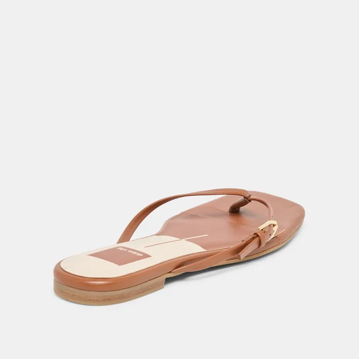 MALTA Cognac Leather Buckle Flip-Flop Sandals — view 4