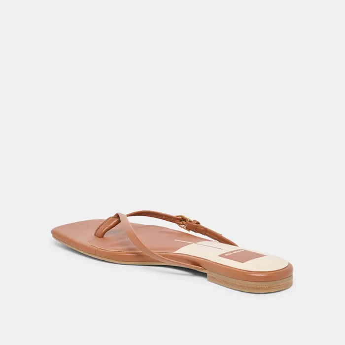 MALTA Cognac Leather Buckle Flip-Flop Sandals — view 6