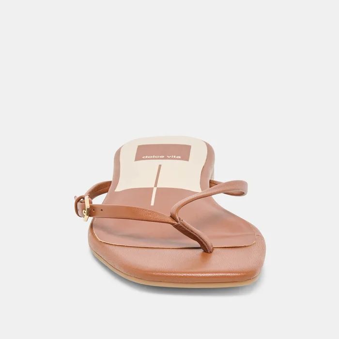 MALTA Cognac Leather Buckle Flip-Flop Sandals — view 7