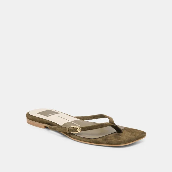 MALTA Dk Olive Suede Buckle Flip-Flop Sandals — view 3