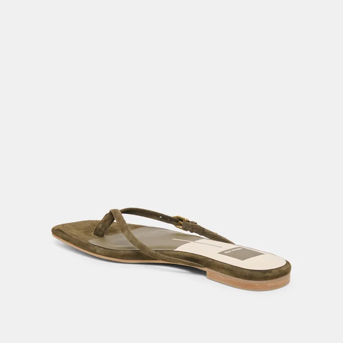 MALTA Dk Olive Suede Buckle Flip-Flop Sandals — view 6
