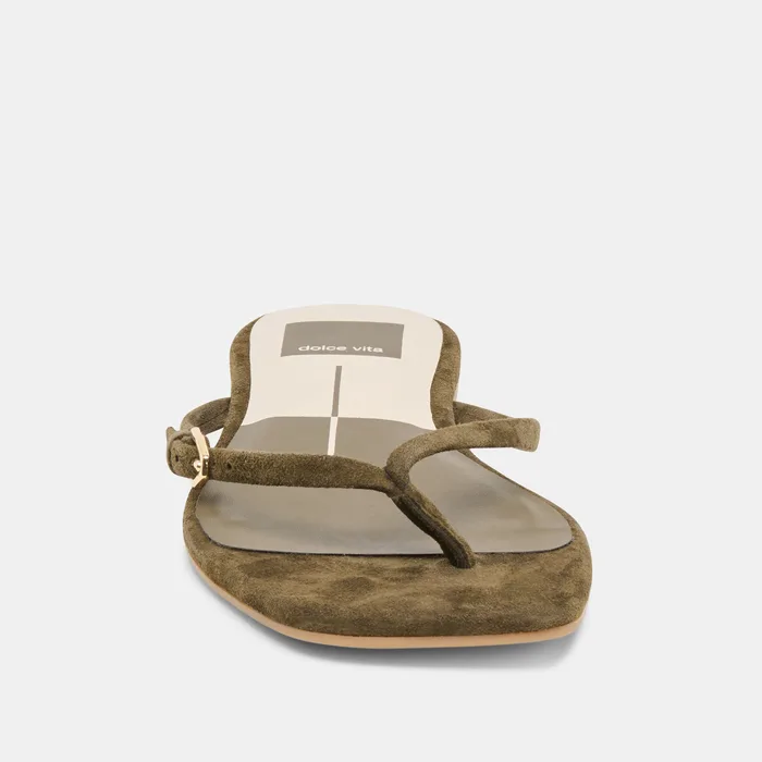 MALTA Dk Olive Suede Buckle Flip-Flop Sandals — view 7