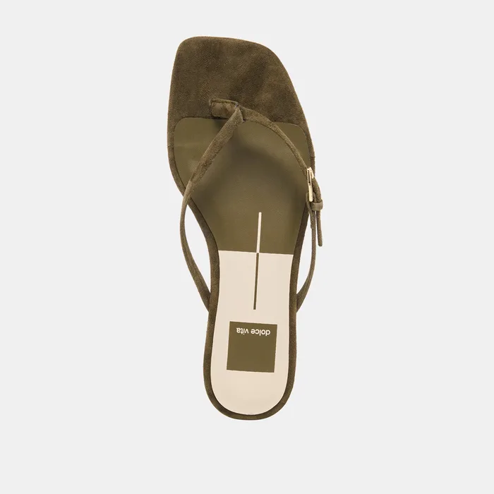 MALTA Dk Olive Suede Buckle Flip-Flop Sandals — view 9