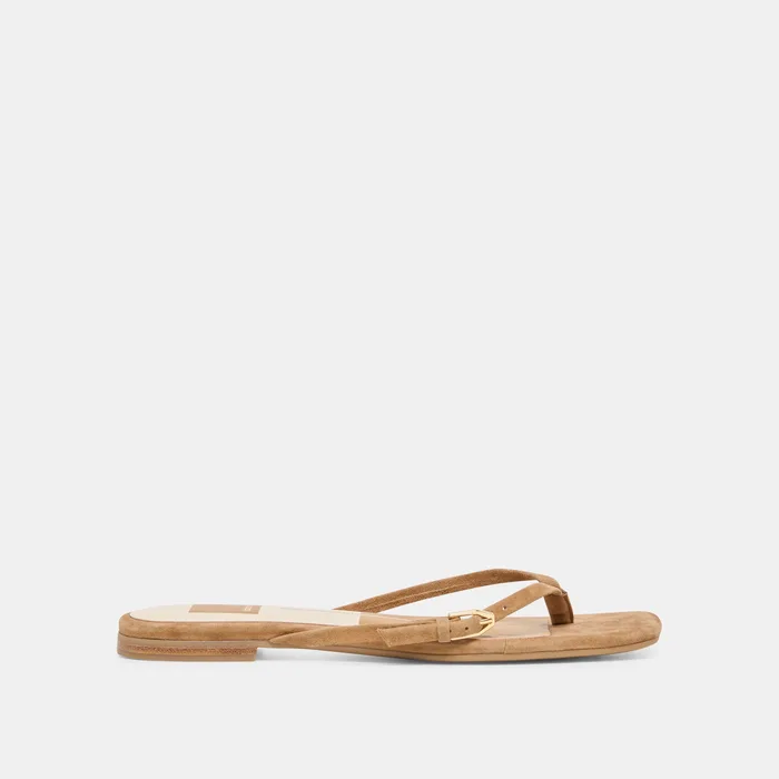 MALTA Lt Brown Suede Buckle Flip-Flop Sandals — view 2