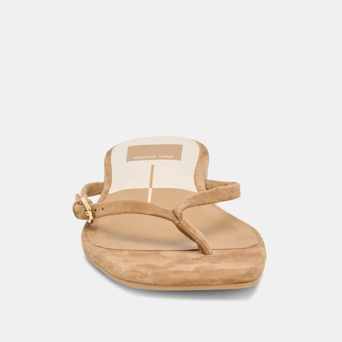 MALTA Lt Brown Suede Buckle Flip-Flop Sandals — view 9