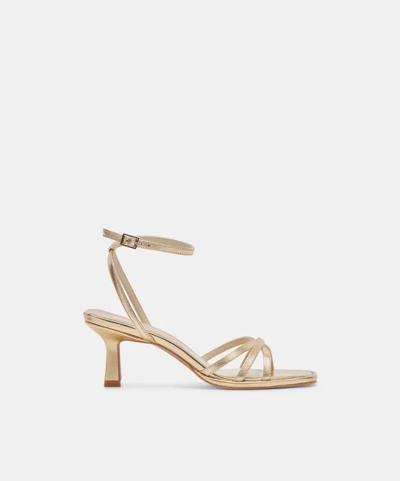 Manji Light Gold Metallic Leather Heels — view 2